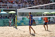 Deutsch: Beachvolleyball bei den Olympischen Jugendspielen 2018; Tag 11, 17. Oktober 2018; Jungen,Finale – Niederlande (Matthew Immers/Yorick de Groot)-Schweden (David Åhman/Jonatan Hellvig) 0:2 (20–22/15–21) English: Beach volleyball at the 2018 Summer Youth Olympics at 17 October 2018 – Final – Netherlands (Matthew Immers/Yorick de Groot)-Sweden (David Åhman/Jonatan Hellvig) 0:2 (20–22/15–21)