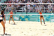 Deutsch: Beachvolleyball bei den Olympischen Jugendspielen 2018; Tag 9, 15. Oktober 2018; Mädchen, Viertelfinale: USA-Spanien 2–1 (21–19/17–21/15–9) English: Beach volleyball at the 2018 Summer Youth Olympics at 15 October 2018 – Girls Quarterfinals: USA-Spain 2–1 (21–19/17–21/15–9)