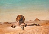 Halte de chameliers près du sphinx au Caire, avant 1881. Par le peintre guadeloupéen Évremond de Bérard.