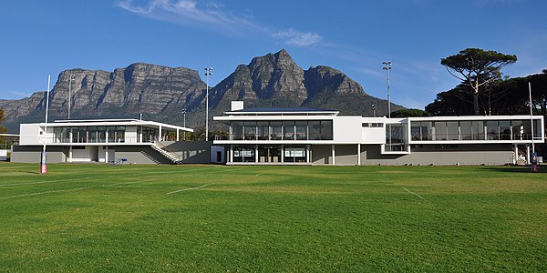The Woodlands Pavilion, Bishops Museum & Archives, and the Mitre (OD Union Headquarters) viewed from School House facing towards UCT and Table Mountai