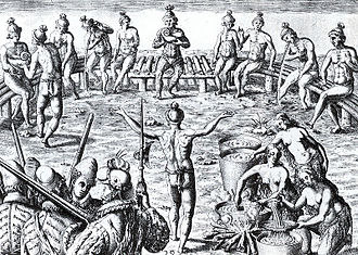 16th-century engraving by Jacques le Moyne of the Black drink ceremony among the Timucua of Florida Black drink.jpg