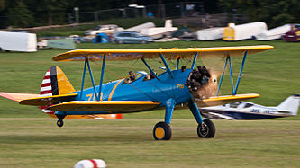 English: Boeing PT-17 Kaydet (N5345N, cn 75-5718) at "Oldtimer Fliegertreffen Hahnweide 2011" (EDST). Deutsch: Boeing PT-17 Kaydet (N5345N, cn 75-5718) auf dem Oldtimer Fliegertreffen Hahnweide 2011 (EDST).