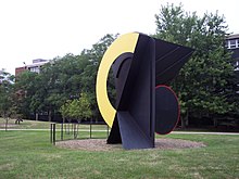 Cock-a-doodle-doo (1981) sculpture by Billie Lawless in front of Upton Hall Buff state art.JPG