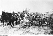 A horse-drawn German supply wagon in France in 1917 Bundesarchiv Bild 146-1970-075-50, Bei Chavignon, Arbeiten an Nachschubstrasse.jpg