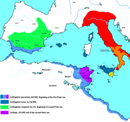Carthaginian dependencies and protectorates through the Punic Wars . Carthaginianempire.PNG