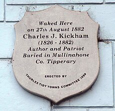 Plaque on the wall of Kickham House,  Liberty Square, Thurles, Co. Tipperary