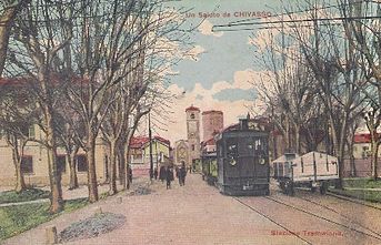 Una cartolina di inizio Novecento con la vecchia Stazione Tramviaria di Chivasso.