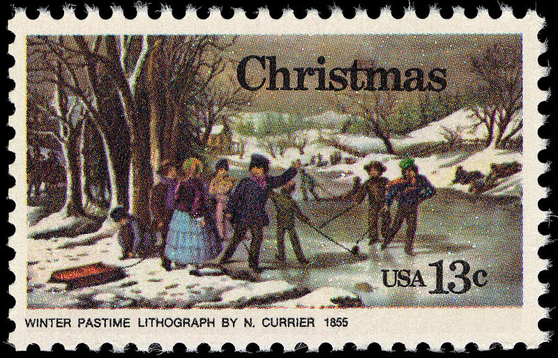 File:Christmas - Currier Winter Pastime 13c 1976 issue U.S. stamp.jpg