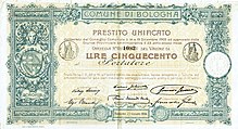 Anleihe über 500 Lire der Stadt Bologna vom 27. Juni 1904[4]