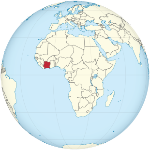 Cote d Ivoire on the globe (Africa centered) .svg