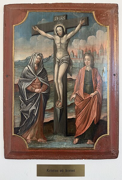 File:DOMKIRKEN KRISTIANSAND Norway (Cathedral, Lutheran church) Våpenhuset (Interior) Maleri til orgelpanel (organ panel painting by) Gottlieb Preuss c 1748 - Kristus på korset (Crucified Christ) - 2023-10-18 IMG 3965.jpg