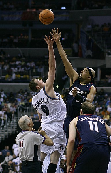 Gooden and Washington Wizards player Darius Songaila try to get a jump ball during a 2007 game