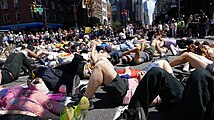 Die-in during the march, at 6th Avenue and 23rd Street, 2019