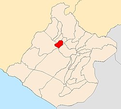 Location of the district of Curibaya (marked in red) in the province of Candarave and the region of Tacna