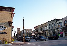 Looking southeast in the Sheboygan Historic District in downtown Sheboygan Falls, October 2008 DowntownHistoricDistrictSheboyganFallsWisconsin2.jpg