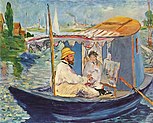 Claude Monet peignant dans son bateau atelier, Manet