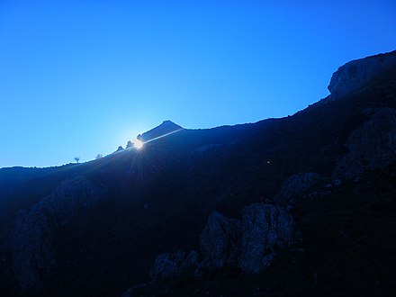 Sunset at the equinox from the site of Pizzo Vento at Fondachelli Fantina, Sicily