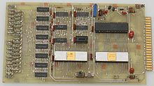 The Fairchild F8 microcomputer was made available in late 1975 to electronic design engineers. The board has three large scale integration devices packaged in 40-pin ICs: CPU, PSU, and SMI. This circuit board performed as a 1 KB 8-bit personal computer which interfaced to a Teletype. The design permitted additional interfaces to floppy disk and other devices. A program called Fairbug, which resided in a 1K PSU, allowed users to view and change memory and registers, and test programs written in the machine code. This device appeared at the beginning of the transition from time shared computers to personal computers. Fairchild F8 Single-Board Microcomputer, year 1975.JPG