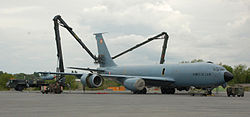 A C-135 undergoing maintenance on an Aerial Base in 2009. French KC-135 at Manas Air Base, Kyrgyzstan.JPG