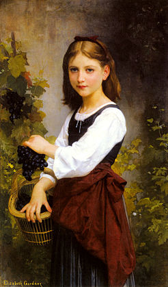 Jong meisje met een mand met druiven