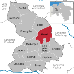 Läget för kommunen Garrel i Landkreis Cloppenburg