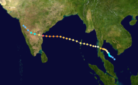 Map plotting the storm's track and intensity, according to the Saffir-Simpson scale

.mw-parser-output .hidden-begin{box-sizing:border-box;width:100%;padding:5px;border:none;font-size:95%}.mw-parser-output .hidden-title{font-weight:bold;line-height:1.6;text-align:left}.mw-parser-output .hidden-content{text-align:left}@media all and (max-width:500px){.mw-parser-output .hidden-begin{width:auto!important;clear:none!important;float:none!important}}
Map key
Saffir-Simpson scale
.mw-parser-output .div-col{margin-top:0.3em;column-width:30em}.mw-parser-output .div-col-small{font-size:90%}.mw-parser-output .div-col-rules{column-rule:1px solid #aaa}.mw-parser-output .div-col dl,.mw-parser-output .div-col ol,.mw-parser-output .div-col ul{margin-top:0}.mw-parser-output .div-col li,.mw-parser-output .div-col dd{page-break-inside:avoid;break-inside:avoid-column}
.mw-parser-output .legend{page-break-inside:avoid;break-inside:avoid-column}.mw-parser-output .legend-color{display:inline-block;min-width:1.25em;height:1.25em;line-height:1.25;margin:1px 0;text-align:center;border:1px solid black;background-color:transparent;color:black}.mw-parser-output .legend-text{}
Tropical depression (<=38 mph, <=62 km/h)

Tropical storm (39-73 mph, 63-118 km/h)

Category 1 (74-95 mph, 119-153 km/h)

Category 2 (96-110 mph, 154-177 km/h)

Category 3 (111-129 mph, 178-208 km/h)

Category 4 (130-156 mph, 209-251 km/h)

Category 5 (>=157 mph, >=252 km/h)

Unknown
Storm type
Tropical cyclone
Subtropical cyclone
Extratropical cyclone, remnant low, tropical disturbance, or monsoon depression Gay 1989 track.png