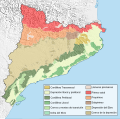 Mapa geográfico de Cataluña (España), señalando los principales sistemas morfológicos de esta comunidad autónoma. Por HansenBCN.