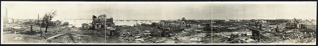 Panorama of the field after the 1919 hurricane destroyed over 1,400 oil derricks GooseCreek19196a14590r.jpg