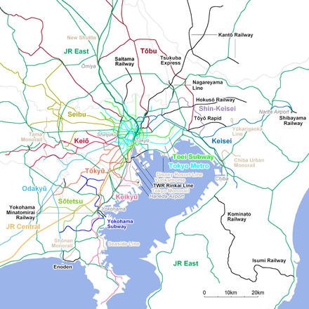 Map of operators in Greater Tokyo Area