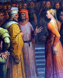 Gualdrada refuses to kiss emperor Otto IV (Detail of a painting in Palazzo Vecchio in Florence) Gualdrada.jpg