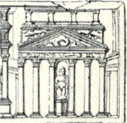 O Templo de Júpiter Tonante em um relevo do túmulo dos Haterii, relevo de Christian Hülsen, 1909.