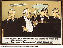 Cartoon: British politicians are forced to endure the smell of Henry Campbell-Bannerman's "cigar" of Irish Home Rule. Home Rule- 'Oh! Henry where did you get that cigar and why are you smoking it%3F' (22906005345).jpg
