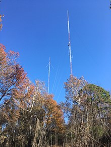 Transmitter towers, including one for WDJC-FM, November 2019 Homewood, Alabama transmitter towers.jpg