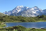 Lake Hopschusee and Mount Fletschhorn in summer time.