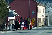 Čeština: Masopustní masky ve vsi Houžná severozápadně od obce Lenora v okrese Prachatice, jejíž jsou součástí. English: Mardi Gras celebrations in the village of Houžná, part of the municipality of Lenora, Prachatice District, South Bohemian Region, Czech Republic.