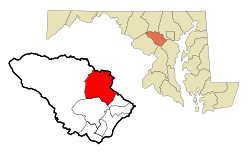 Howard County Maryland Incorporated and Unincorporated areas Ellicott City Highlighted.svg
