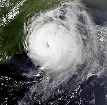 Satellite image of Hurricane Emily brushing the Outer Banks of North Carolina as a major hurricane on August 31 Hurricane Emily 31 aug 1993 2059Z.jpg