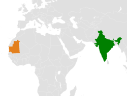 Peta yang menunjukkan lokasi dari India dan Mauritania