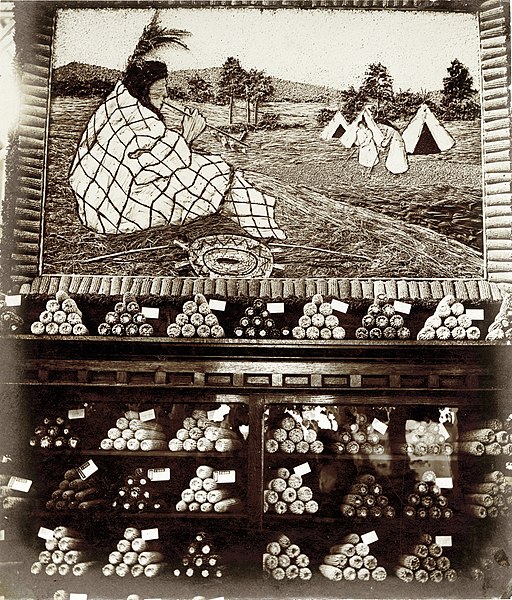 File:Indian Chief's picture made from corn husks, corn, and hay in the Johnson County, Indiana exhibit in the Department of Agriculture at the 1904 World's Fair.jpg