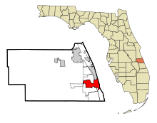 Áreas incorporadas e não incorporadas de Indian River County Florida Vero Beach Highlighted.svg