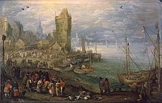 『港近くの魚市場』 1610年頃 国立シュヴェリーン美術館（英語版）所蔵