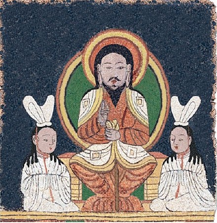 Enthroned Jesus image on a Manichaean temple banner from c. 10th-century Qocho