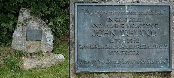 John Ireland's grave in the churchyard of St. Mary the Virgin in Shipley, West Sussex, 2014