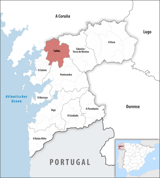 Die Lage der Comarca Caldas in der Provinz Pontevedra