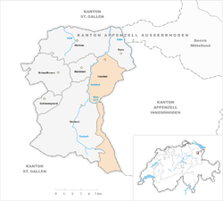 Harta e komunës Hundwil në distriktin Hinterland