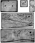 Labels with some of the earliest Egyptian hieroglyphs from the tomb of Egyptian king Menes (3200–3000 BC)