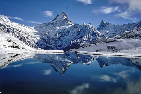 in October with snow in mountains of Bernese Alps