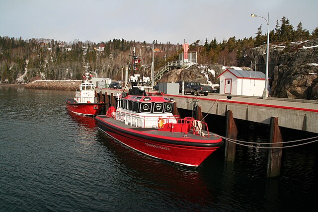 Grandes Eaux, pilot vessels at their homeport, Anse aux Basques, Les Escoumins