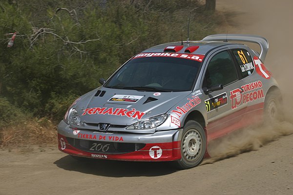 Companc driving a Peugeot 206 WRC at the 2004 Cyprus Rally.