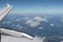 Luftbild aus 10.000 Meter Höhe vom Wettersteingebirge und der Zugspitze